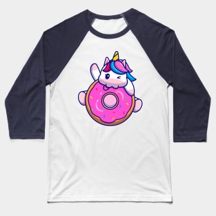 Cute Unicorn Eating Doughnut Cartoon Baseball T-Shirt